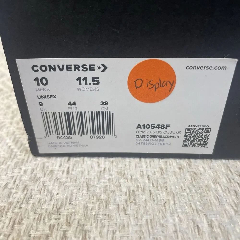Converse Mens 10 Womens 11.5 Grey Black Sport Casual Ox Canvas Low Top Cushion - Picture 2 of 8
